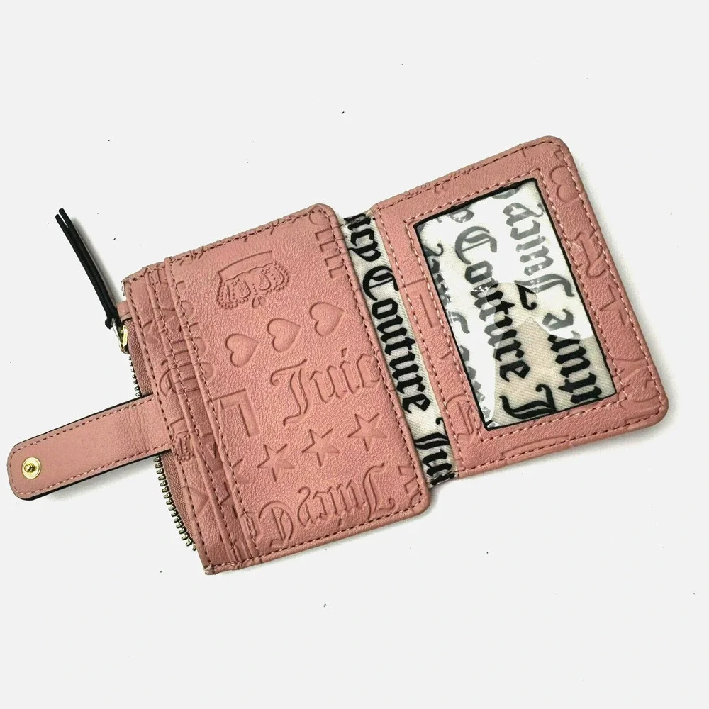 JUICY COUTURE Blush Pink Gold‎ Off The Chain Tab Card Case Zip Snap Wallet